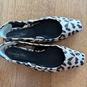 Dior Beige/Black Leopard Print Fabric Mizza Flats Size 40
